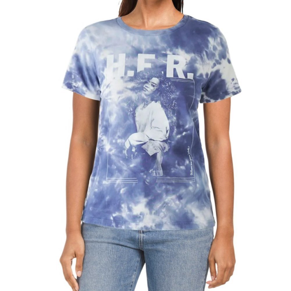 NWT Lucky Brand H.E.R. Blue Classic Crewneck Graphic Print T-Shirt